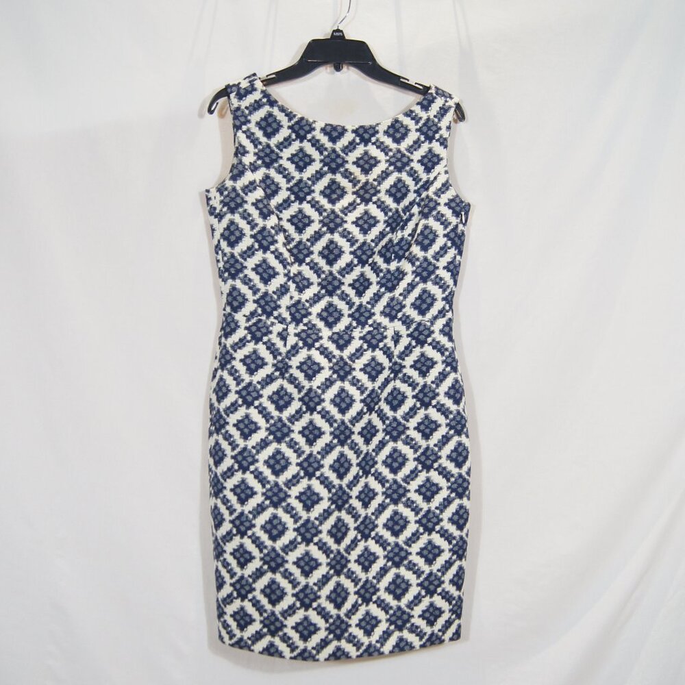 Hoss Intropia Blue White Geometric Print Sleeveless Dress Spanish Designer